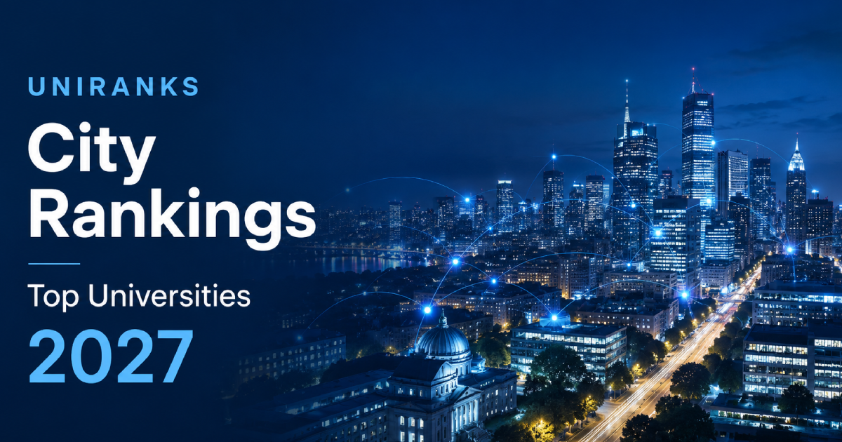 Modern city skyline representing university rankings and higher education performance across major cities worldwide
