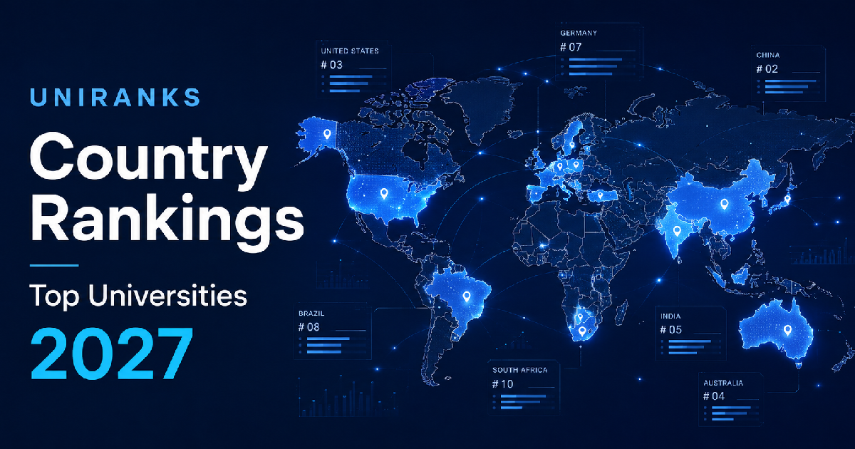 World map highlighting countries for national university rankings and higher education comparisons